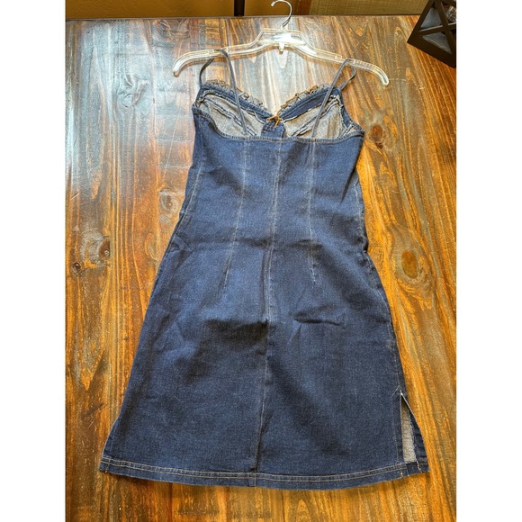 GAS CO Vintage Denim Corset Mini Dress Dark Wash Lace Up Western Blue Size 11 - Picture 9 of 11